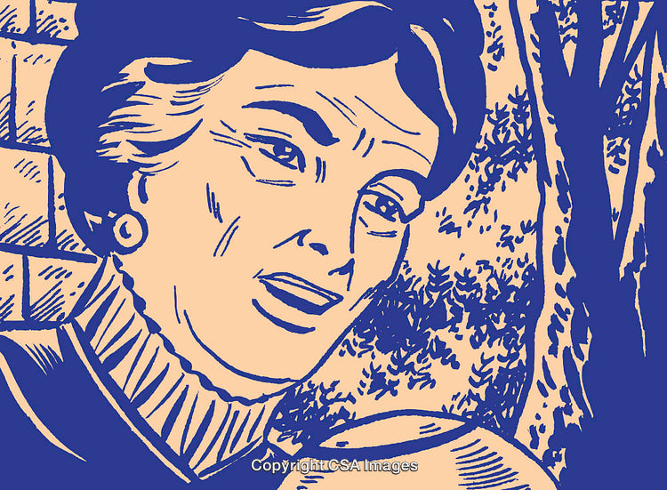 Artistic Illustration of a Contemplative Woman in a Natural Setting