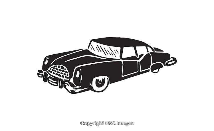 Classic Black and White Vintage Car Illustration in Minimalist Art Style