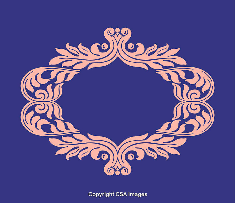 Elegant Ornamental Frame Design with Decorative Floral Motifs on Purple Background