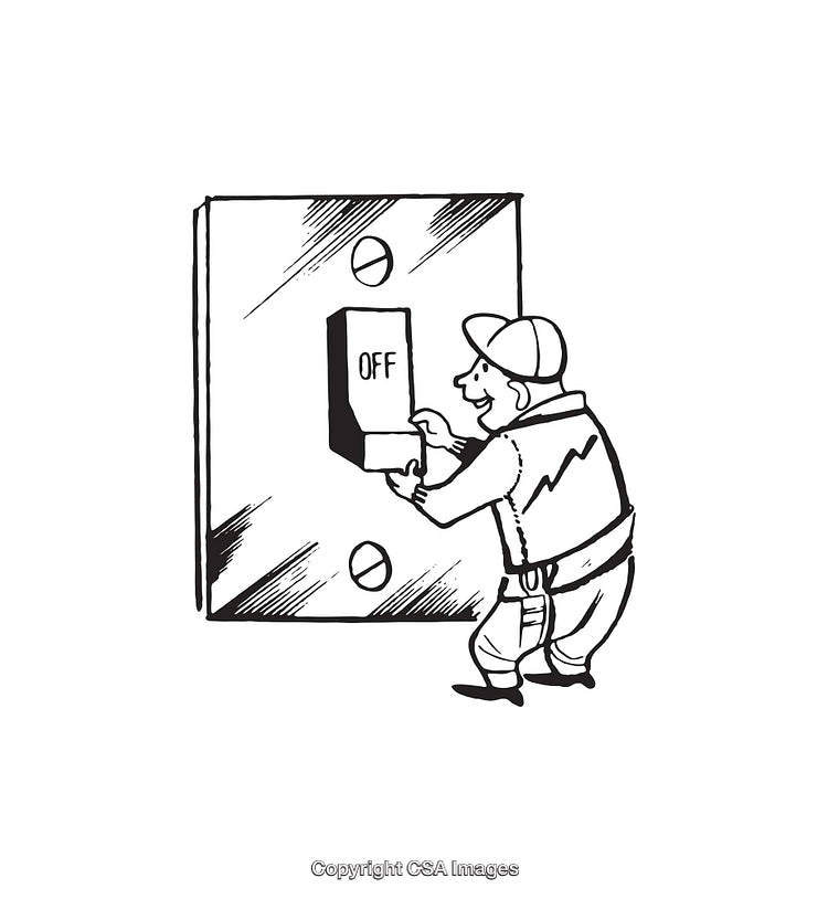 Black and White Line Art of a Person Turning Off a Switch