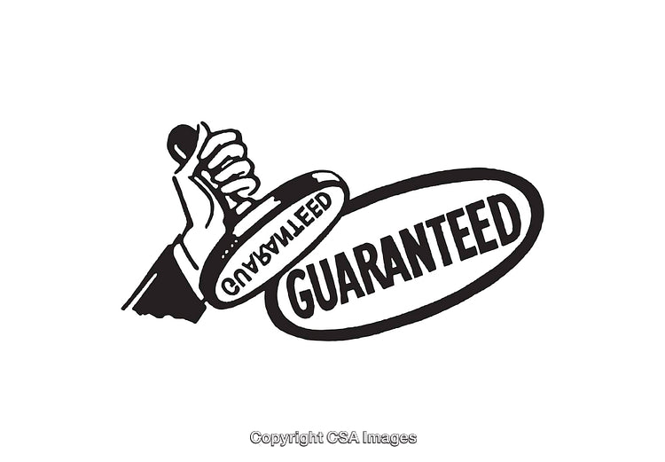 Black and White Line Art Illustration of Guaranteed Stamp with Hand Design