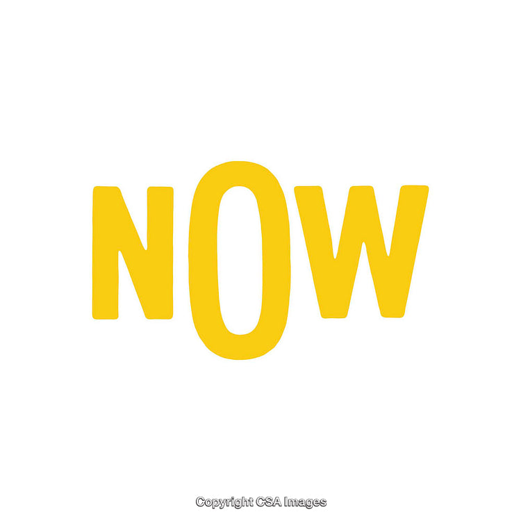 Yellow Word 'Now' On White Background for Motivation and Inspiration