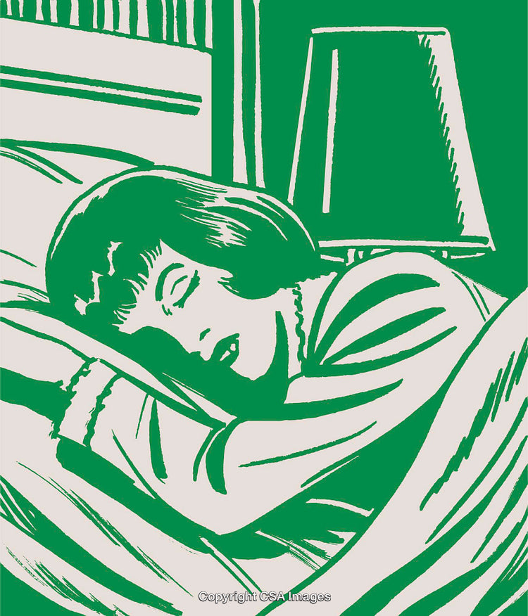Vintage Illustration of a Woman Sleeping Peacefully in Cozy Bedroom Ambience