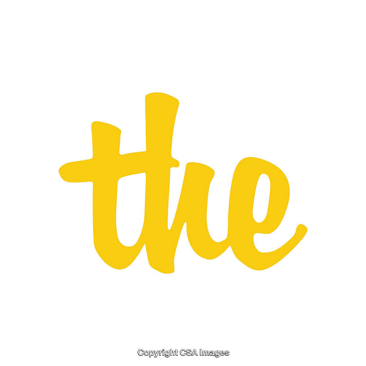 Yellow Handwritten 'The' on a White Background Designed with Elegance