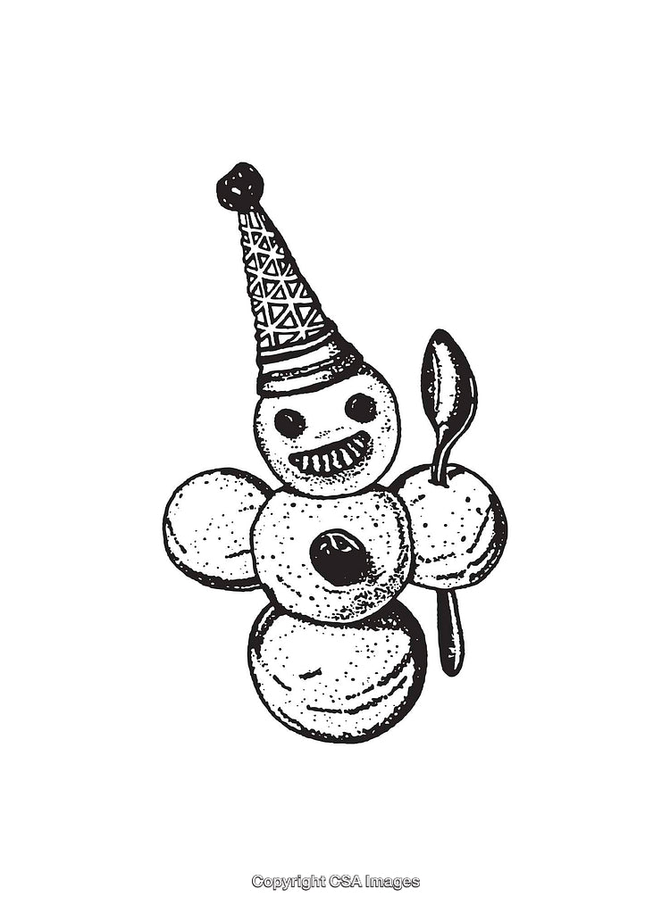 Black And White Line Art of Whimsical Ice Cream Inspired Snowman