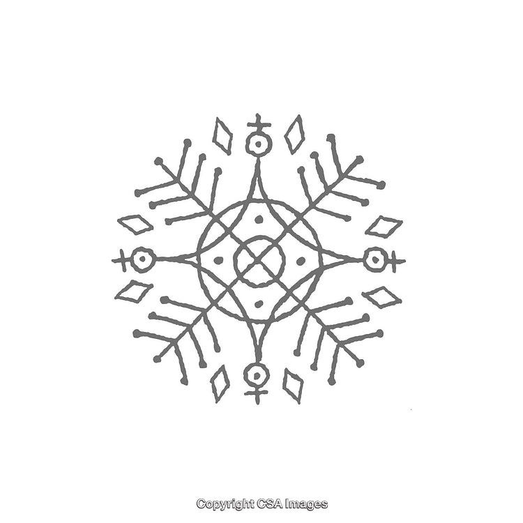 Symmetrical Hand-Drawn Snowflake Design with Unique Winter Motif Elements