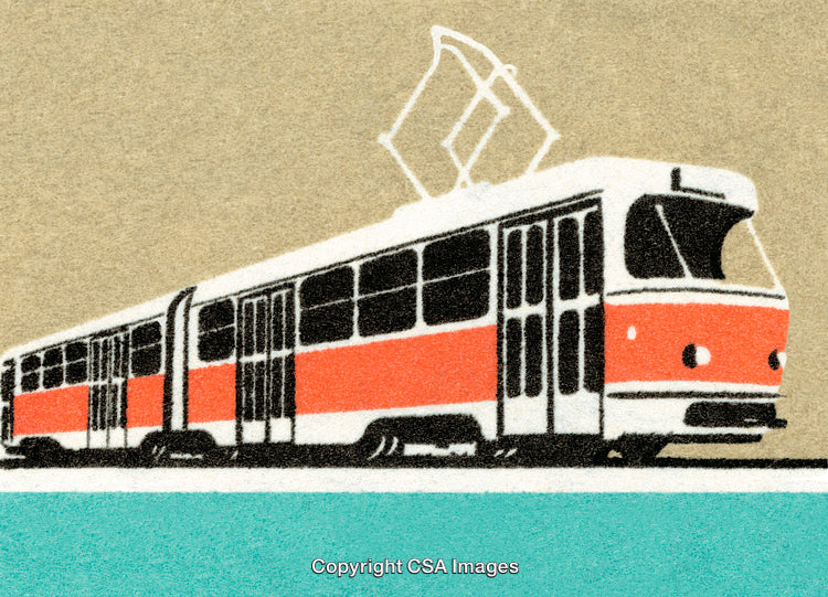 Vintage Style Illustration of a Retro Tram on a Minimalistic Background
