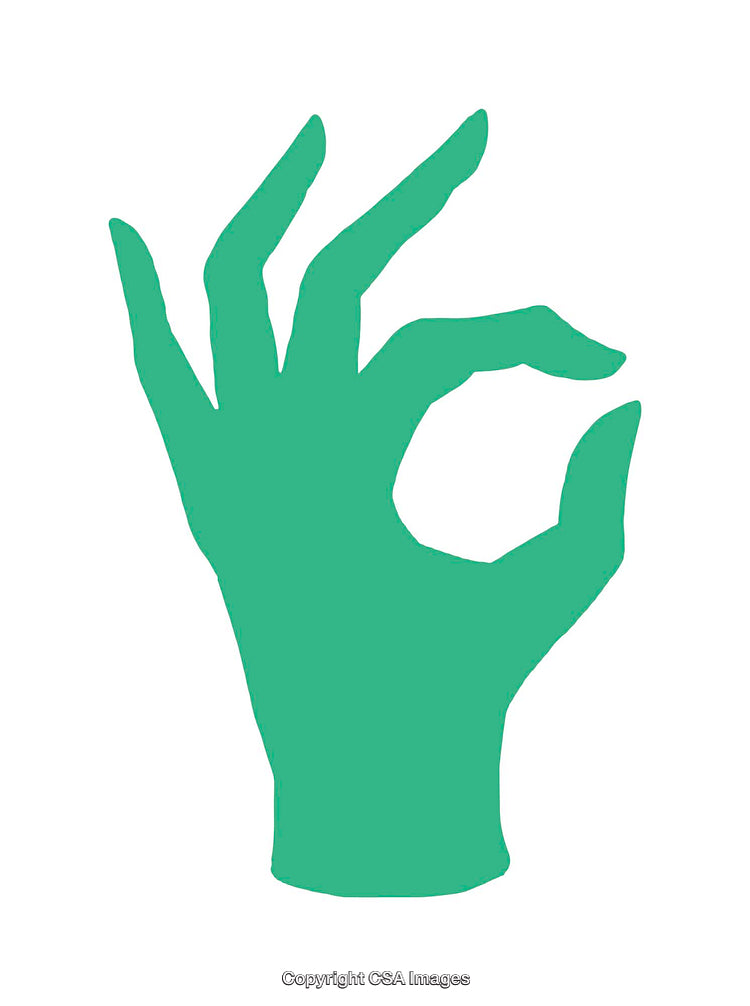 Green Silhouette of a Hand Making an OK Sign Isolated on White