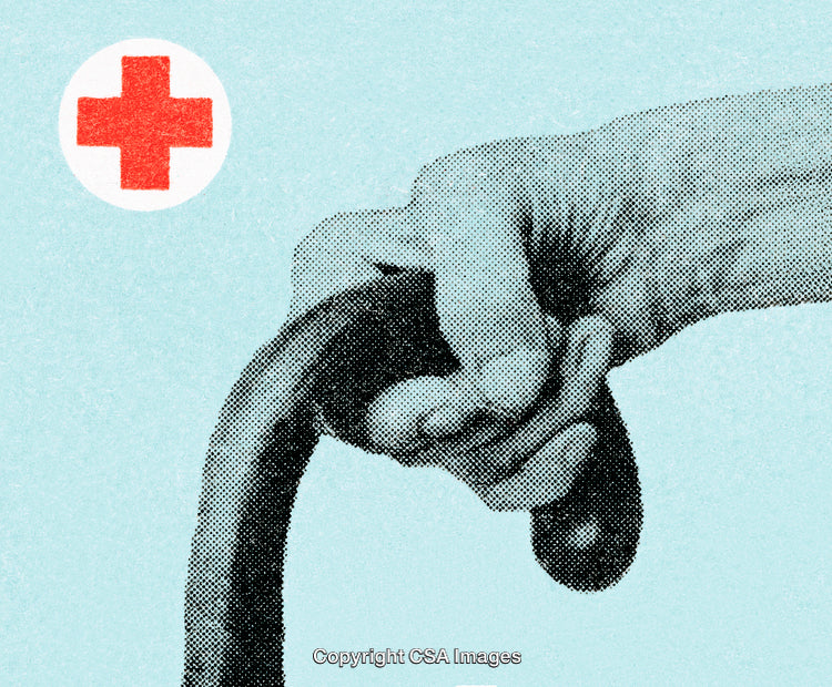 Symbolic Representation of Healthcare with Cane and Medical Red Cross Emblem