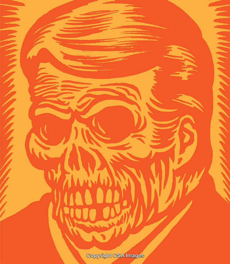 Vibrant Stylized Illustration of a Skeletal Face With Intense Details