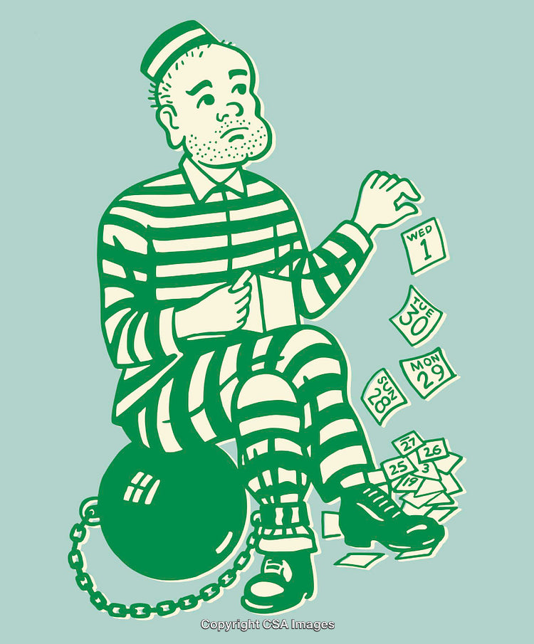Lonesome Inmate Tearing Calendar Pages in Illustrated Minimalist Style