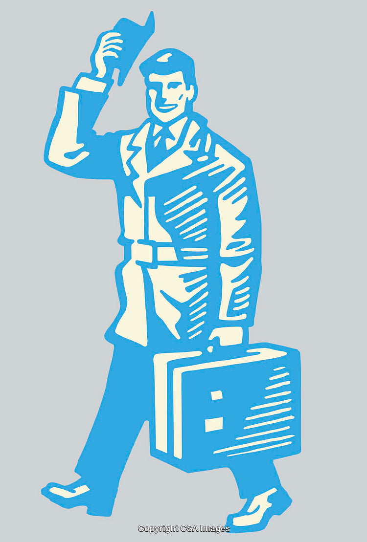 Vintage Businessman Illustration With Briefcase and Hat in Hand