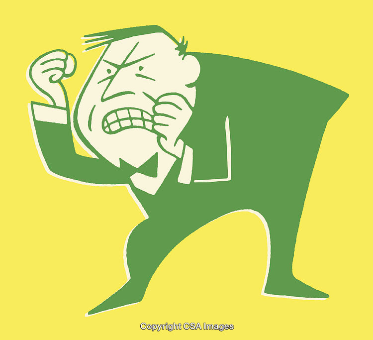 Angry Cartoon Figure in Green and Yellow Color Line Art Illustration