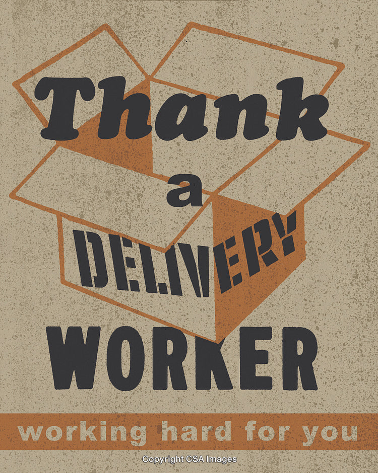 Thank a Delivery Worker Poster Featuring a Vintage Design with Inspirational Message