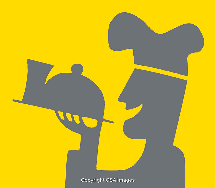 Chef Silhouette with Tray in Vibrant Yellow and Gray Illustration Style