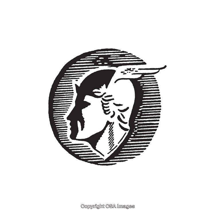 Black And White Mercury Illustration in Classic Line Art Style
