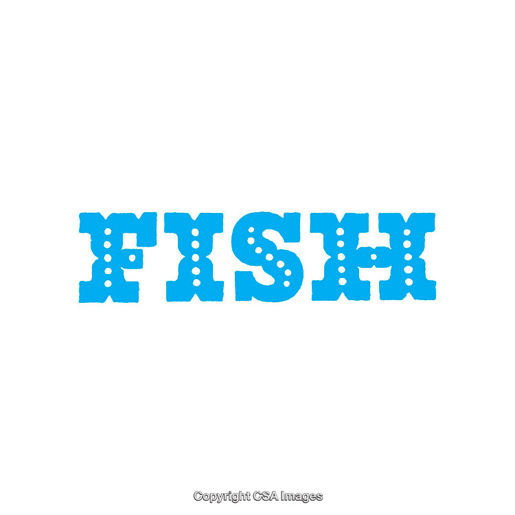 Blue Text Illustration Featuring the Word 'Fish' with Creative Styling