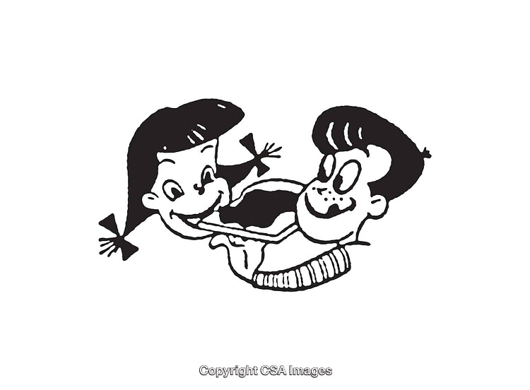 Black and White Line Art of Happy Children Sharing Pizza Slice