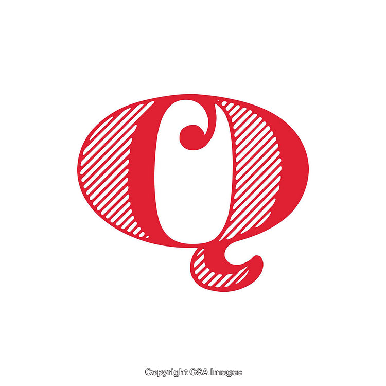 Artistic Red Letter Q with Striped Design on White Background