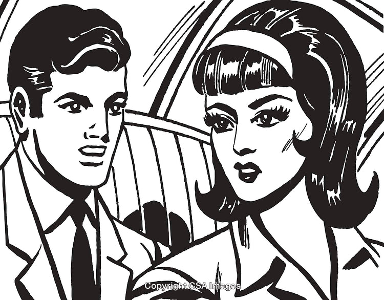 Retro Illustration of a Couple in a Vintage Artistic Style