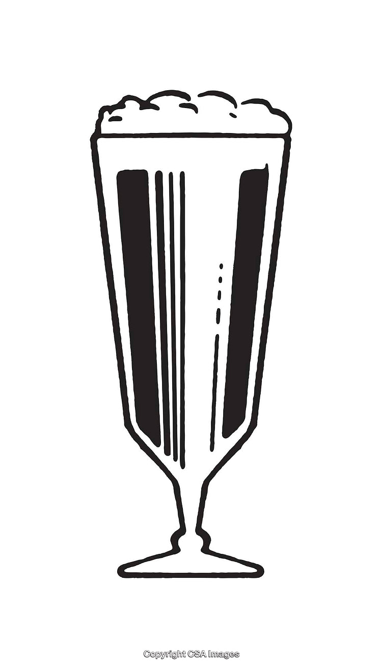 Black and White Line Art Illustration of a Tall Beverage Glass