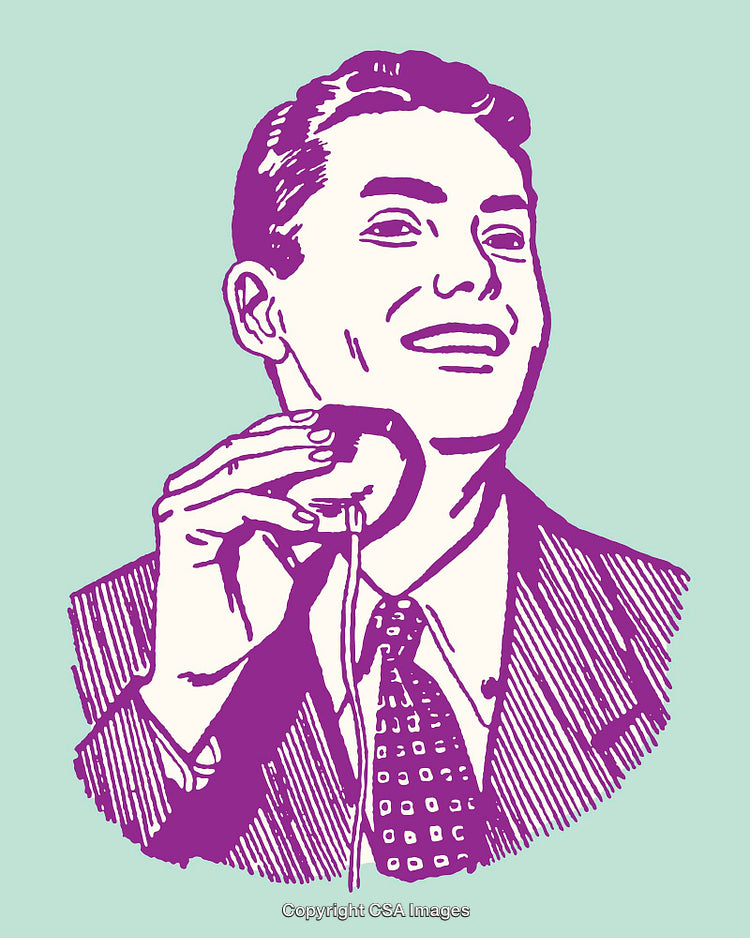Retro Illustration of a Smiling Man Using an Electric Razor