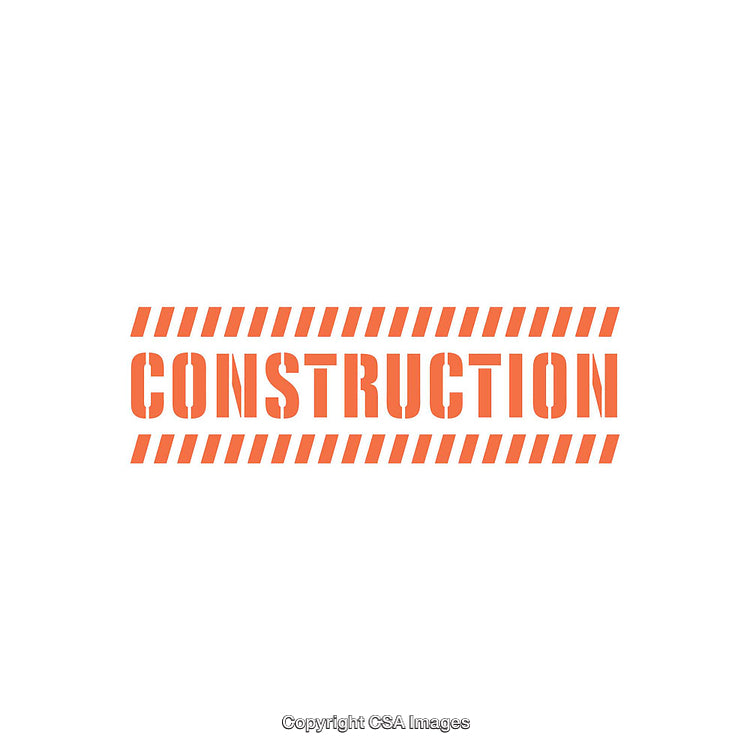Orange Construction Text With Striped Border on White Background