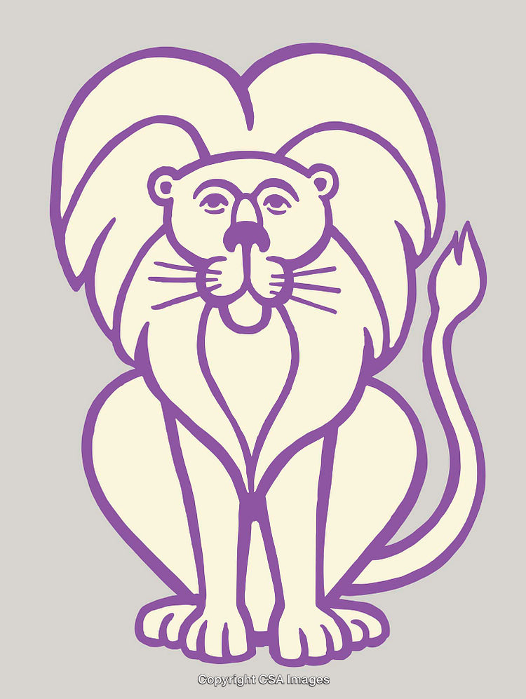 Color Line Art Illustration of a Stylized Lion on Neutral Background