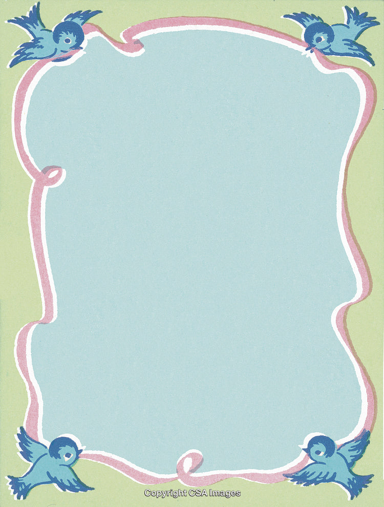Decorative Blank Frame with Playful Bluebirds and Elegant Ornamental Details
