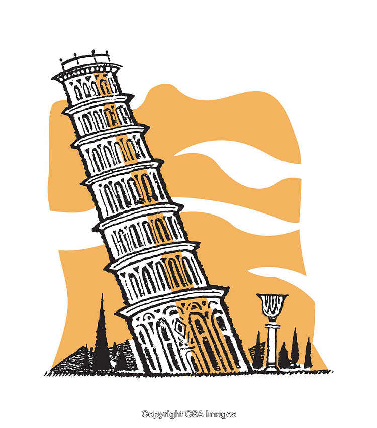Colorful Illustrated View of Leaning Tower of Pisa in Italy