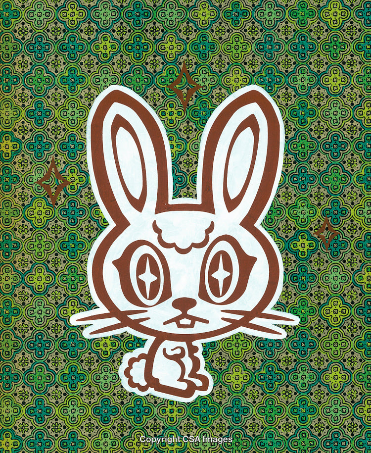Artistic Cartoon Rabbit Illustration with Decorative Green Background Design