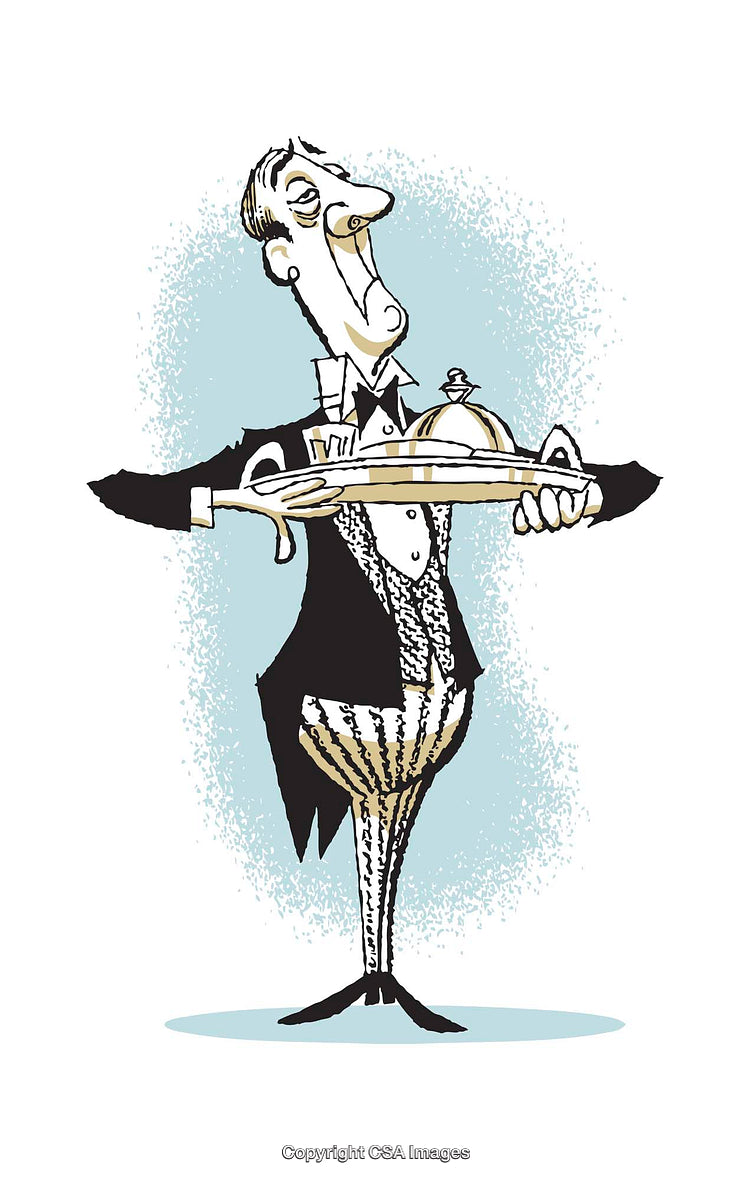 Elegant Waiter Character Illustration in a Distinctive Cartoon Style