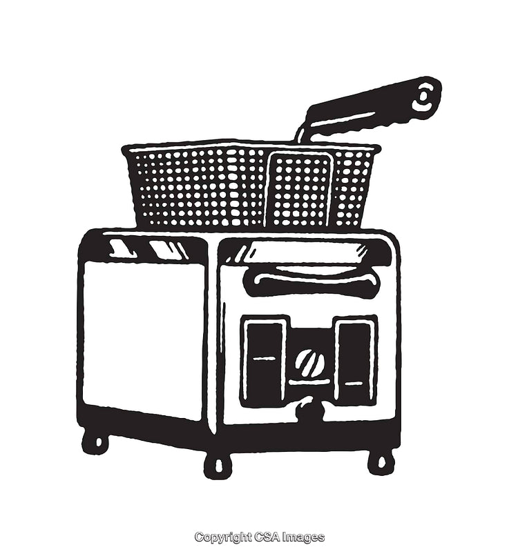 Black And White Line Art of a Deep Fryer with Cooking Basket