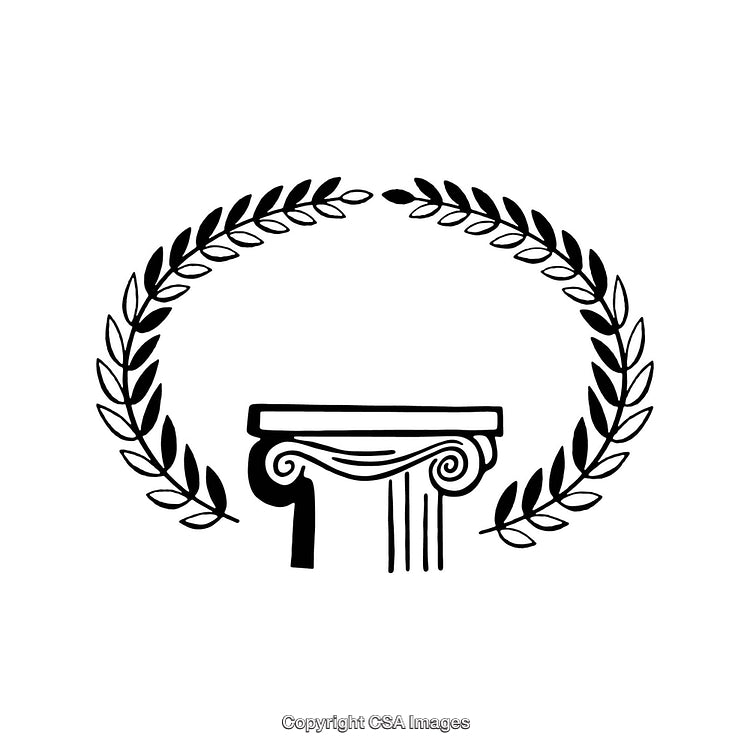 Elegant Black and White Laurel Logo with Classical Column Design
