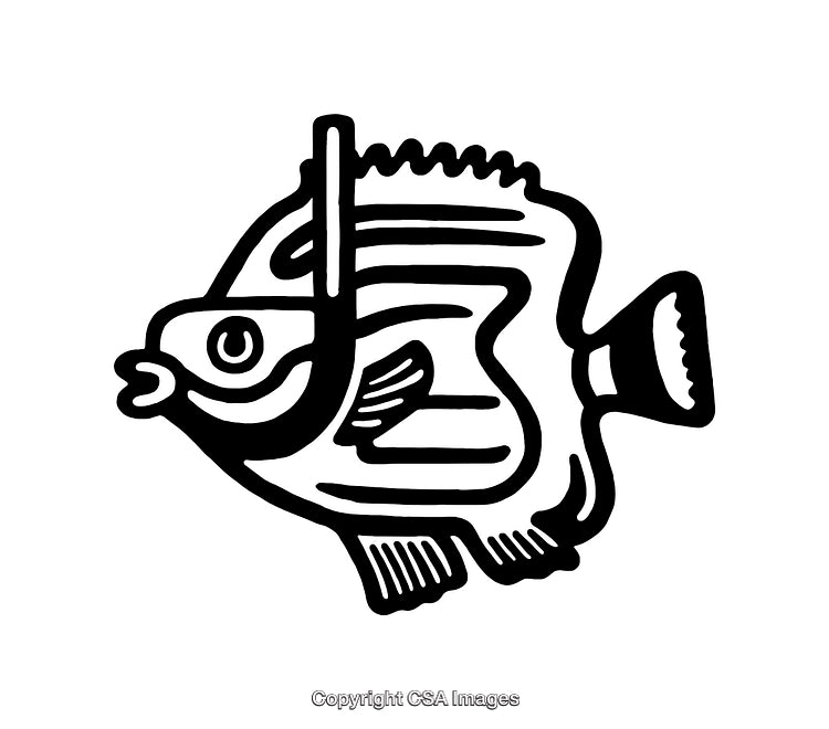 Black and White Line Art Illustration of a Stylized Fish Design