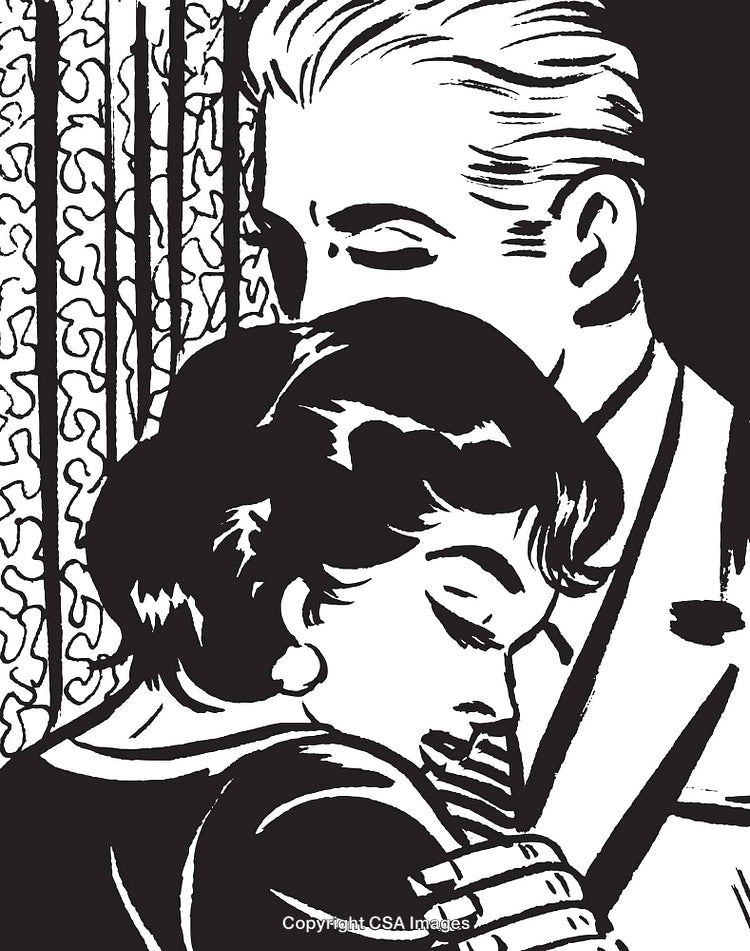 Romantic Retro Style Illustration of a Loving Couple in Embrace