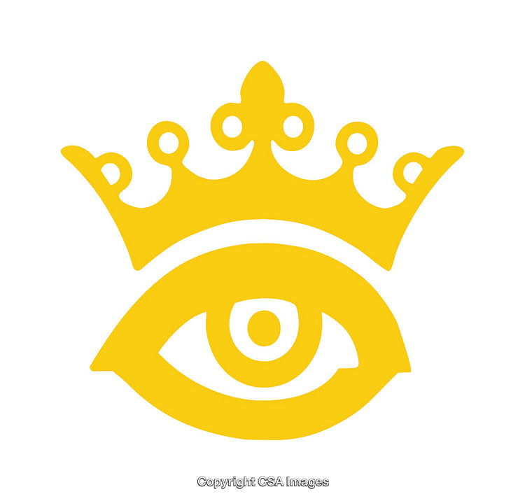 Yellow Icon Featuring an Eye with a Crown in Minimalist Design