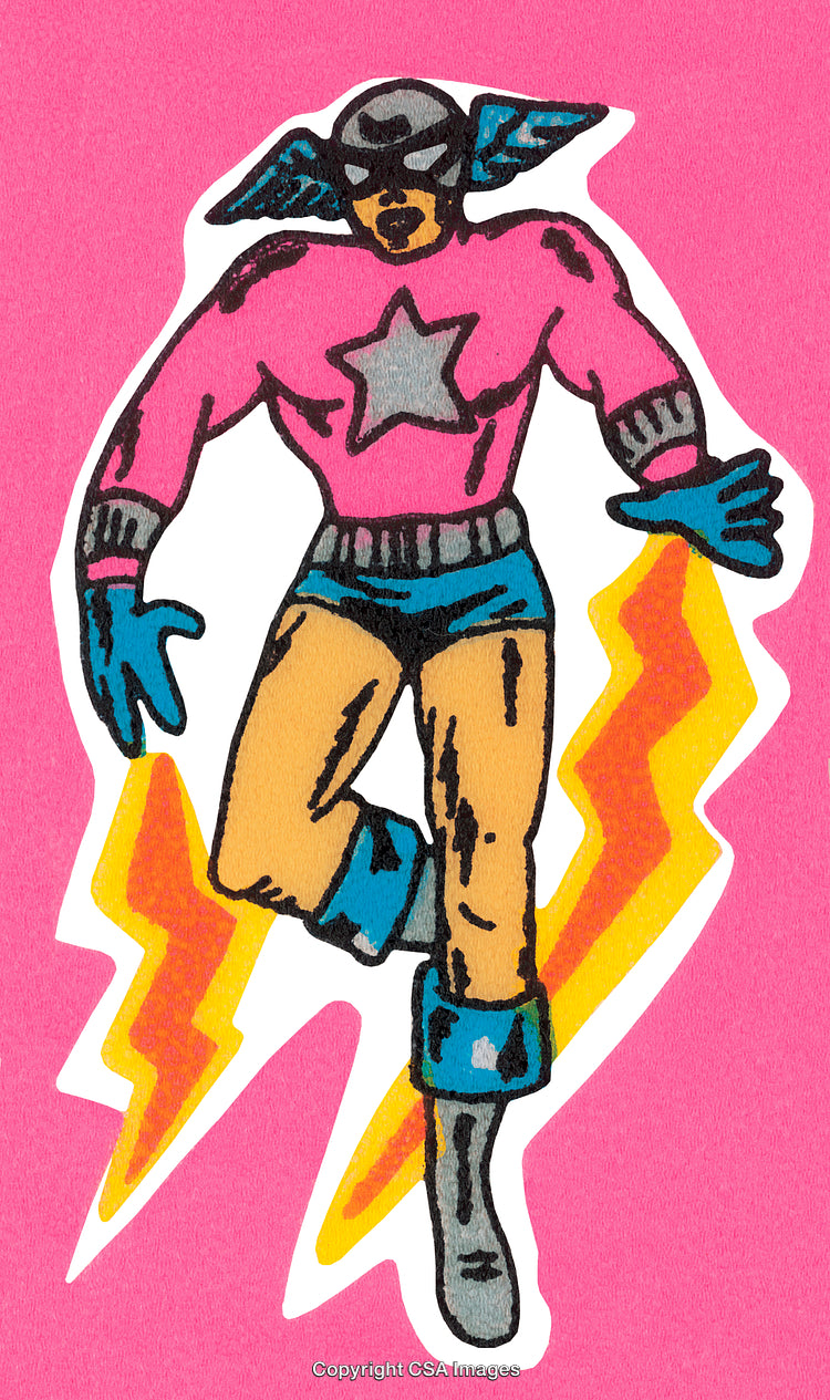 Colorful Comic Style Illustration of a Superhero with a Star Emblem and Lightning