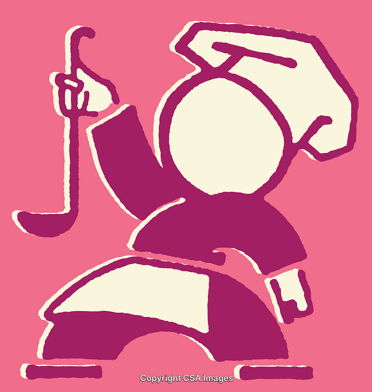 Playful Abstract Line Art Depicting a Chef on a Vibrant Pink Background