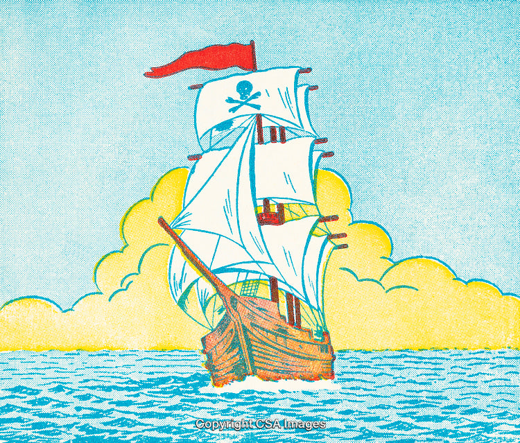 Retro Pirate Ship Illustration Navigating Seas