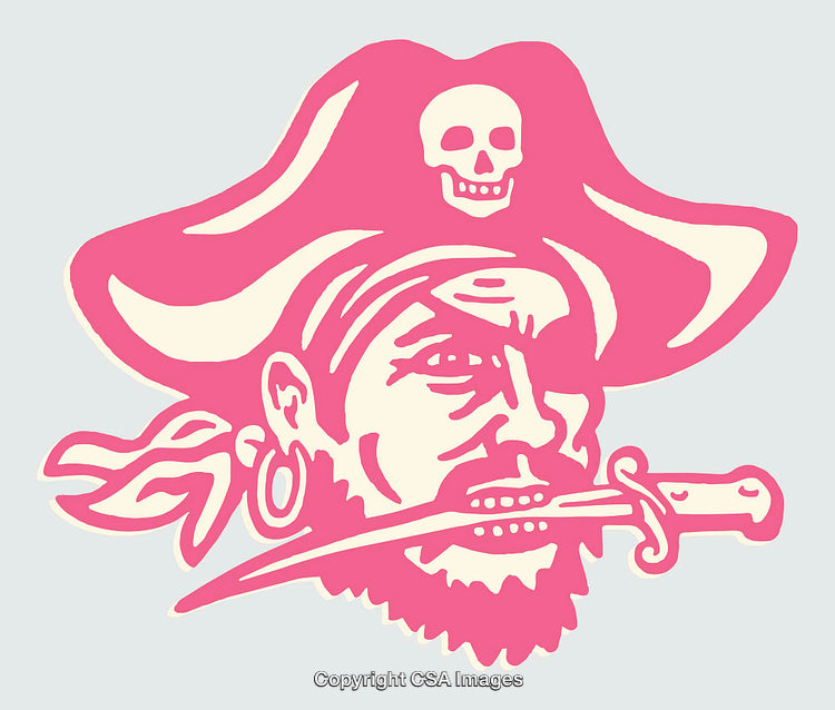 Colorful Pirate Illustration with Pink Tones and Retro Style Design