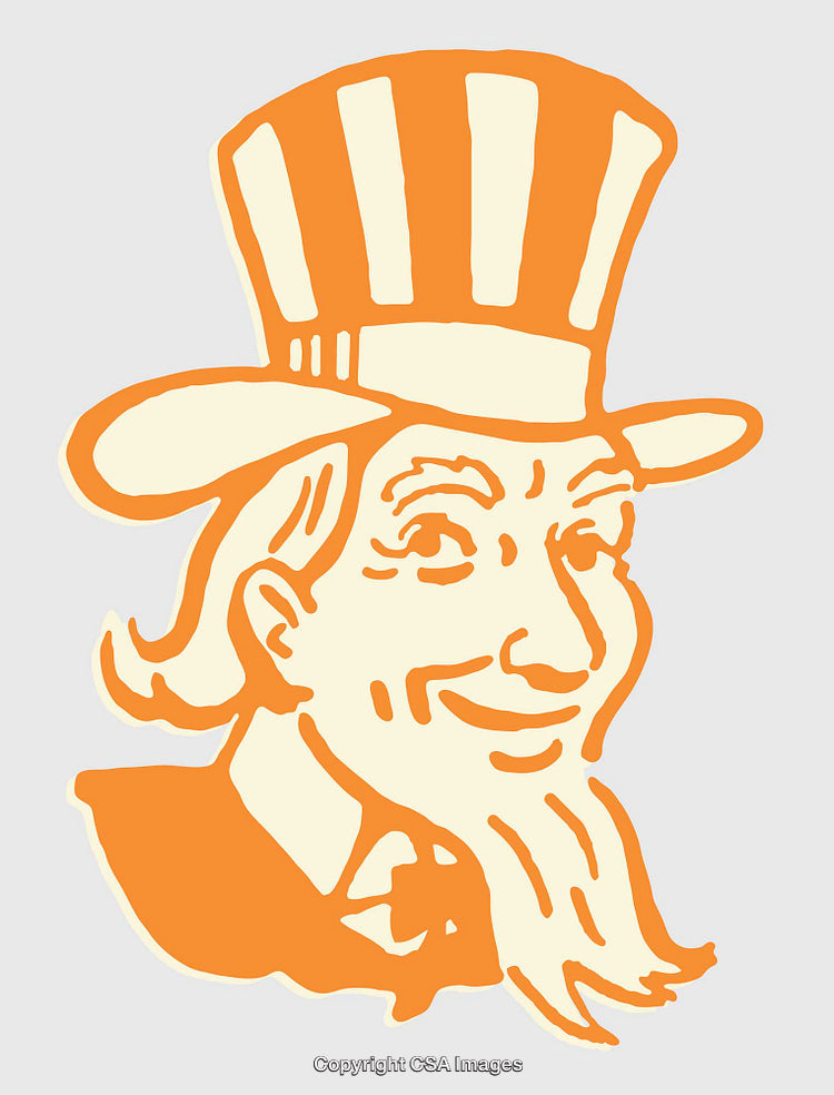 Vintage Orange Patriotic Figure Illustration with Bold Colors and Nostalgic Vibes