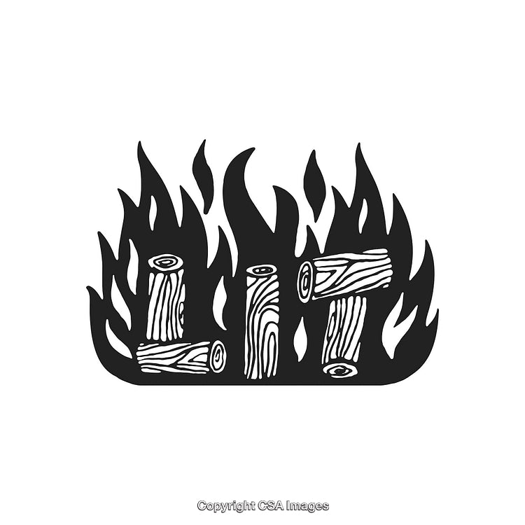 Fire Illustration with Flaming Logs Shaped Like the Word "Lit"