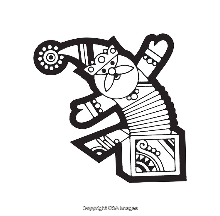 Black and White Line Art Illustration of a Jack-in-the-Box Cartoon