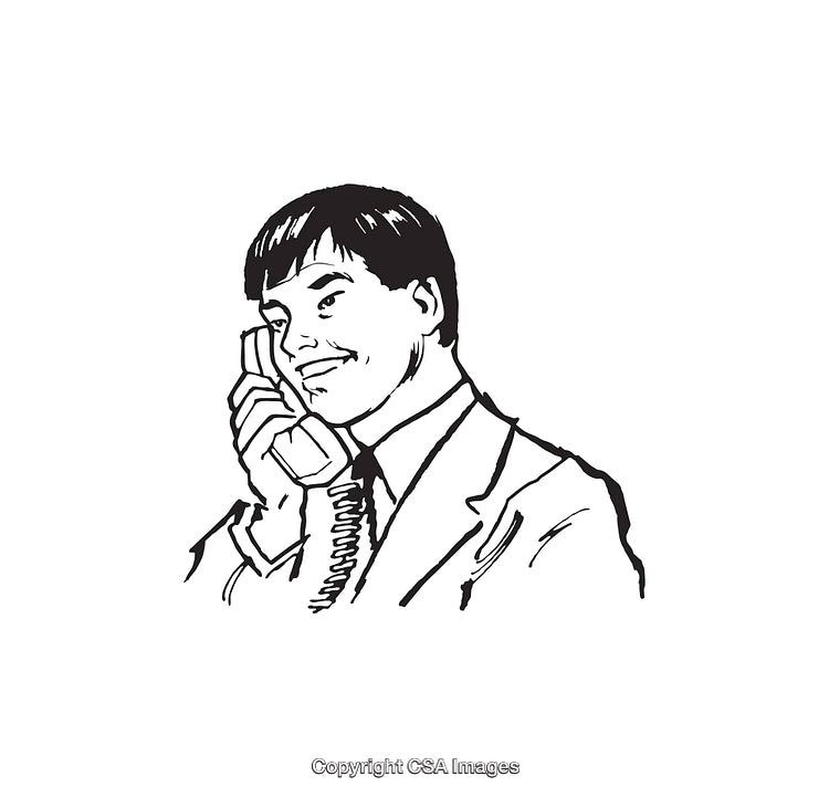 Illustration of a Professional Man Talking on a Corded Telephone