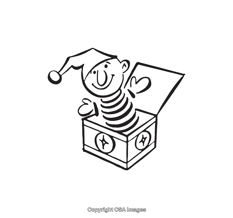 Black And White Line Illustration of Jack-in-the-Box Toy