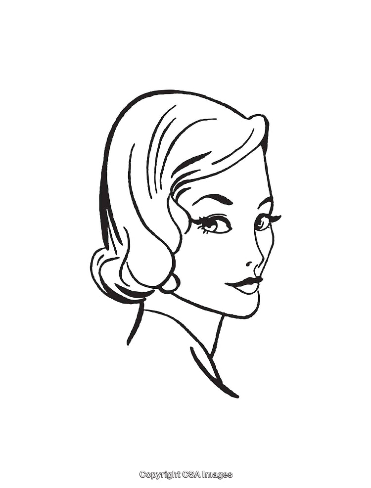 Vintage Style Line Art Woman's Portrait in Black and White