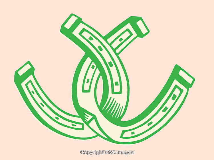 Green Horseshoe Illustration Symbolizing Luck and Prosperity in Line Art