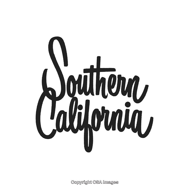 Handwritten Southern California Typography Design with Black Ink on White Background