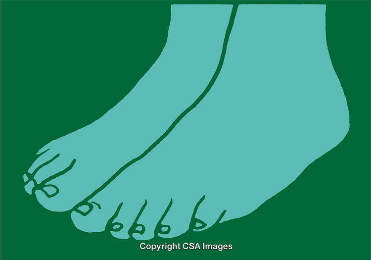 Minimalist Line Art Illustration of Feet on Green Background